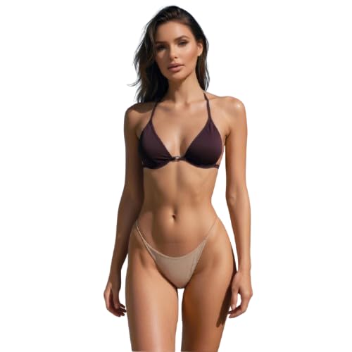 urge Minimalist Halter Triangle Bikini Top for Women in Deep Espresso Brown | Adjustable Tie Back & Neck | Lightly Padded Swimwear Top (Top Only)- Medium-picture-17