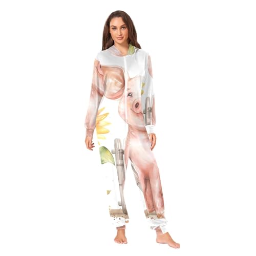 Pijama de cerdo una pieza mameluco termico adulto de invierno