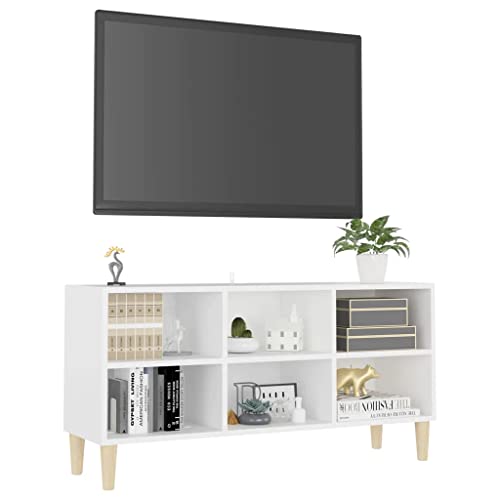vidaXL-Mueble-de-TV-con-Patas-Soporte-Mobiliario-Aparador-Estante-Salon-Sala-de-Estar-Dormitorio-Decoracion-Blanco-1035x30x50-cm-Madera-Maciza