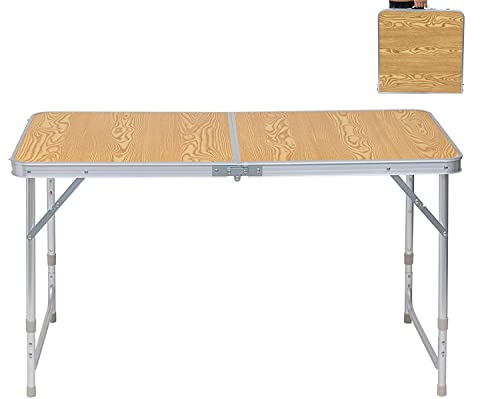 eSituro SCPT0009 Table de Pique-Nique Rectangle en Hauteur Réglable et Pliables en Aluminium,Table de Camping,Table Pliable de Jardin en Naturel