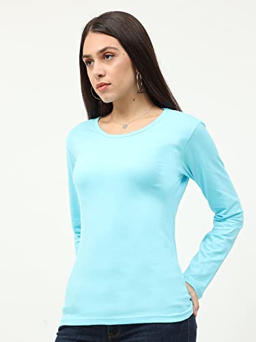 Image of FLEXIMAA Women's Cotton Plain Round Neck Full Sleeve T-Shirt
