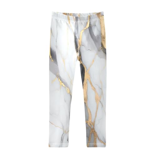 Bolaz Toddler Girls Leggings Printed Yoga Pants Leggings White Gold Line Marble for Kids