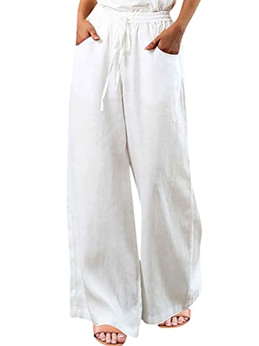 Onsoyours Damen Einfarbig Sommerhose Baumwolle Leinen Hose Lang Weites Bein...