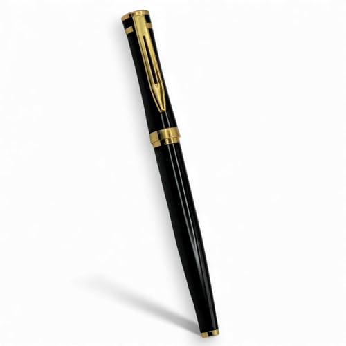 Image of Venti Gold Trim Roller Ball Pen| Black Body Color | Ink Color - Blue | Novel Gifts For Professionals | Premium Pens For Personal & Professional Use (001-Black-Roller, Black)