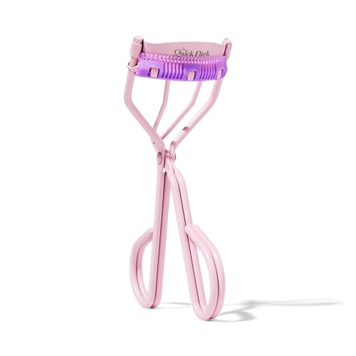 THE QUICK FLICK Eyelash Curler, Stainless Steel Eyelash Curlers with Comb, Safe & Gentle on All Eye Shapes, Pink Eyelash Curler for Separated & Curled Lashes, Travel-Friendly Eyelashes Curler