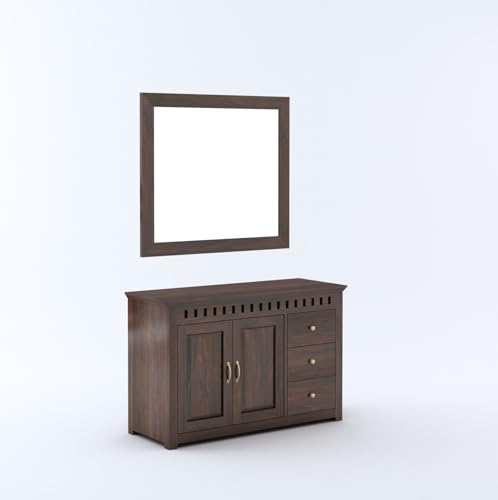 Image of SONA ART & CRAFTS Kuber Solid Sheesham Wood Bedroom Set | Queen Size Bed with Box Storage, Wardrobe, Chest of Drawer & Two Bedside Tables - Walnut Finish (Assembly Included)