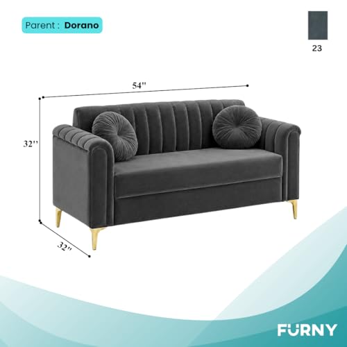 Image of FURNY Dorino 2 Seater Fabric Sofa Set (Dark Grey) Premium Velvet Finish Durable & Comfortable Ideal for Living Room