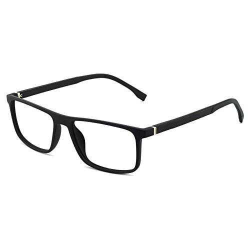 OCCI CHIARI TR90 Men's Eyeglasses Frame Fashion Clear Lens Glasses Eyewear Rectangular Lightweight Glasses (Black)