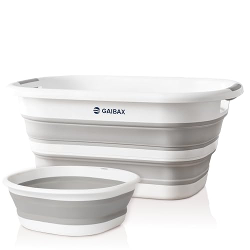 Cesto Ropa Plegable de Colada | Barreño Plegable Incluido | Blanco/Gris | Gran Capacidad 26L | Cesta Multiuso para Colada y Almacenaje | Diseño Compacto Ahorra Espacio en Hogar y Camping (Blanco/Gris)