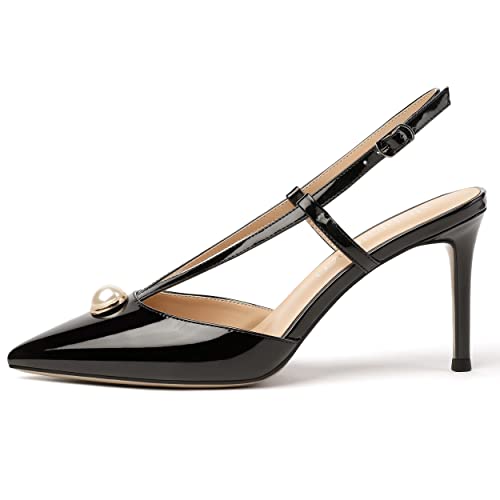 MODENCOCO Women's Patent Pointed Toe Cut Out Slingback Pearl Stiletto High Heel Pumps Shoes 3.5 Inch2