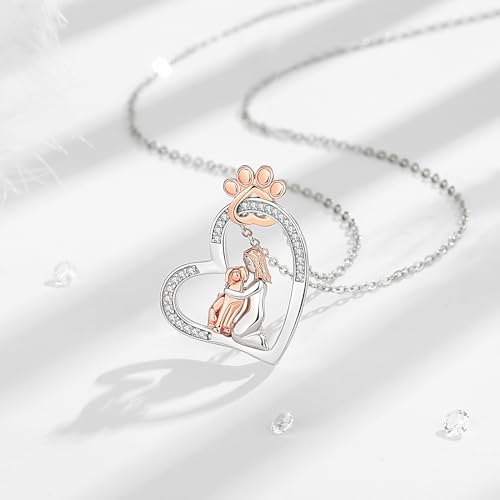 INFUSEU Sterling Silver Heart Dog Necklaces for Women Girls Pet Lover Gifts, 18" Chain3