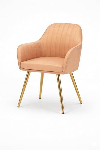 Image of Accent Chairs for Living Room | Modern Armchair in Velvet Fabric with Golden Legs | Pack of 1 Chair for Home, Office, Restaurent, Cafe (Light Brown)
