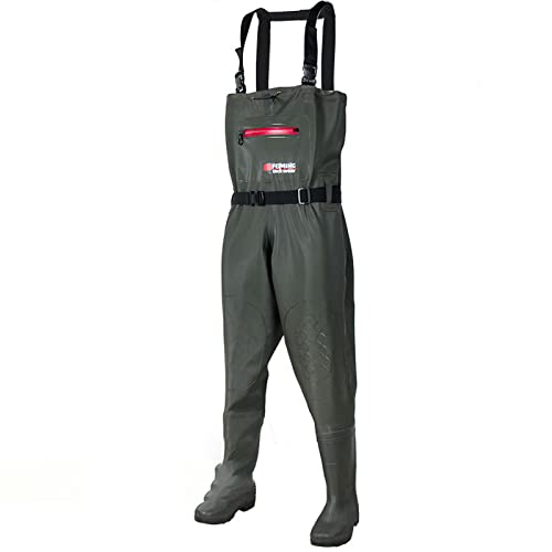 Oukerde Waders de pêche,échassiers de Poitrine de pêche avec Bottes Hommes Femmes Chasse Bootfoot PVC imperméable avec Ceinture de pataugeoire