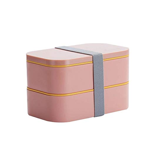 Malu1 two-in-one stacking bento boxes container-modern minimalist design, including 2 stackable containers, built-in plastic cutlery set and nylon sealing tape (blue, pink, vanilla green)