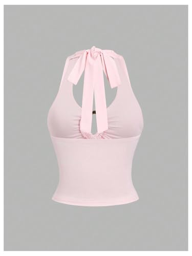 WDIRARA Women's Cut Out Sleeveless Halter Top Deep V Neck Tie Backless Going Out Tank Tops2