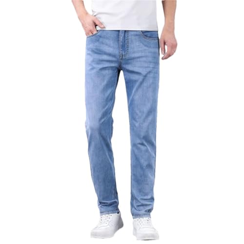 Mens Denim Pants Soft Breathable Loose Straight Business Casual Ultra Thin Jeans