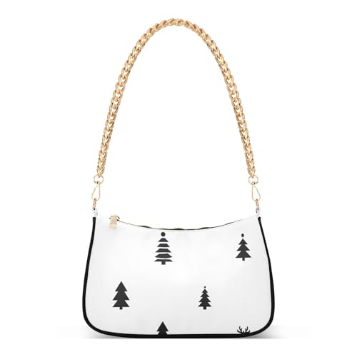 Sac à main chic avec chaîne pour femme mode imprimé arbre noir blanc