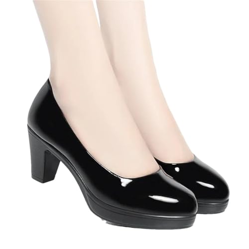 Escarpins en cuir verni à talons épais chaussures élégantes à talon moyen