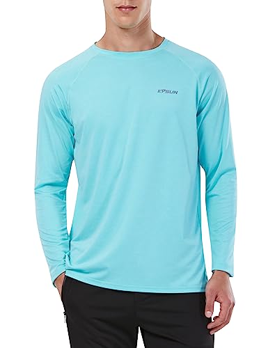 Kpsun Upf 50+ Fishing Shirts Sun Shirts For Men Rash Guard Long Sleeve Sun Protection Shirts Swim Shirts Light Blue #TOP15