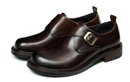 Santimon Men's Monk Strap Loafers Dress Formal Shoes - Genuine Leather Slip-On Single-Monk Mocassins for Business,Wedding, Church & Prom with Cushioned Insole