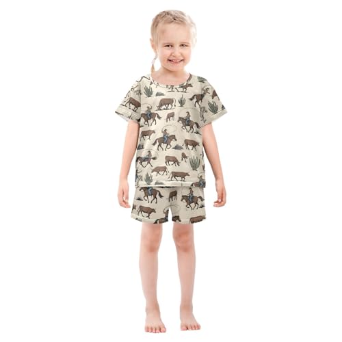Pajama Short Sets Cowboy Riding Horse Vintage Soft Cotton Summer Sleepwear 2 Piece PJS Size 5-14T4