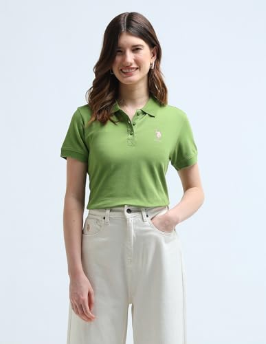 Image of U.S. POLO ASSN. Women Regular Fit Cotton Polo Shirt (UWAW24PTS152 Green L)