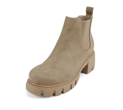 Image of Soda PIONEER ~ Women Lug Sole Mid Heel Chelsea Fashion Ankle Bootie w /Double Elastic Gore