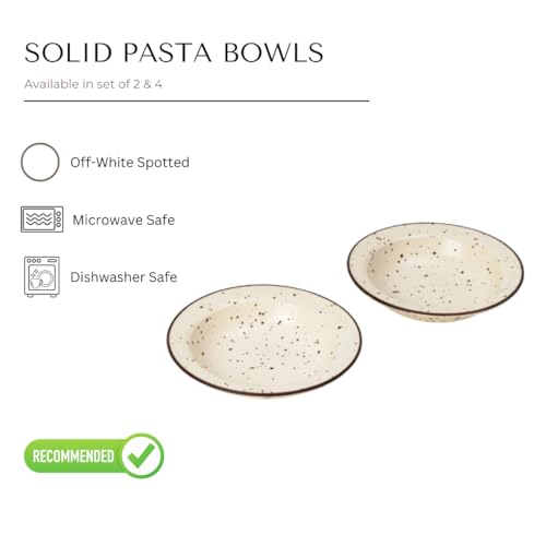 Image of Beyond Homes Ceramic Pasta Plates Shallow, 18cm, Set of 4, Off-White Spotted | Matte Finish Ceramic Pasta Bowl | Stoneware Pasta & Maggie Bowl | Chip-Resistant | Microwave Safe (4, Off-White Spotted)