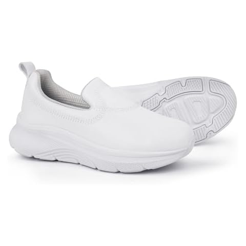 Hawkwell Women's Slip On Arch Support Nursing Shoes Comfortable Lightweight Slip Resistant Work Shoess,White Synthetic,9 M US Cover
