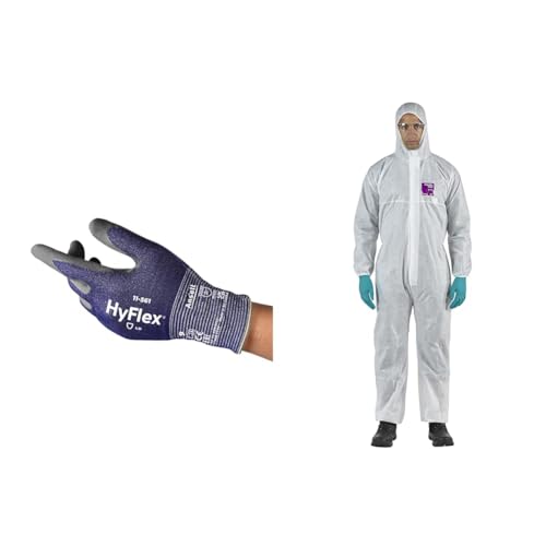 Gant à usages multiples Hyflex 11-561 bleu et combinaison AlphaTec 1500 blanche