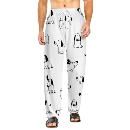 Pantalon de détente femme avec poches S : vêtement de nuit imprimé chien dessin animé