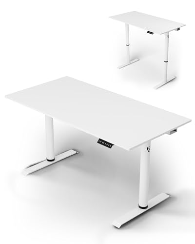 Image of Arozzi Arena Nordico Gamer Desk - 55x27.6 inch Electric Standing Table - PC Gaming Desk with Storage for Cables - Dual Cable Baskets, Split Tabletop, Monitor Arm Friendly - White