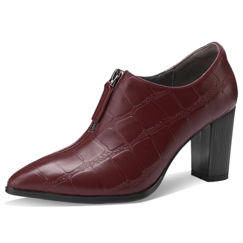 TDD Patent Leather Ankle Boots for Women Chunky Block Pointed Toe Extra Wide Booties Botas Para Mujer High Heels Dress Warm Lined Classic Ladies Comfortable Dressy 3 Inch Boot