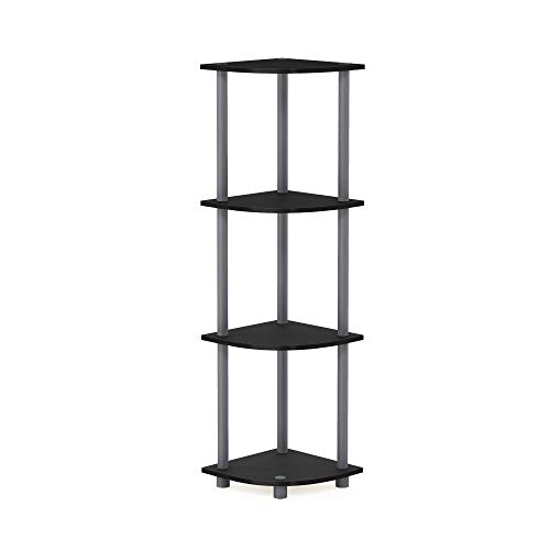 Image of Furinno Turn-N-Tube Toolless Assembly 4-Tier Storage Shelves, Black | Black Corner Shelf, Open Storage Book Shelf, for Organization and Storage, Living Room, Home Office, Bedroom