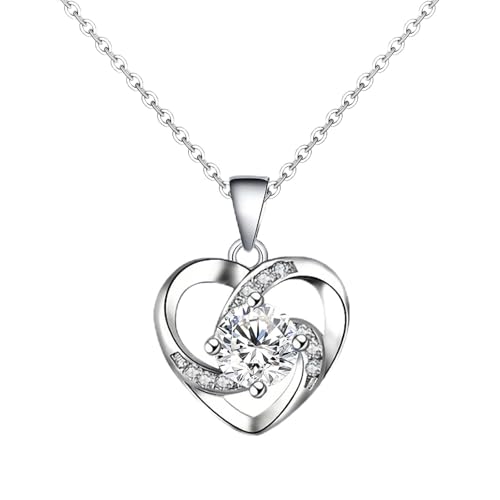 Pendentif cœur pour femme collier argent plaqué or blanc cristal CZ