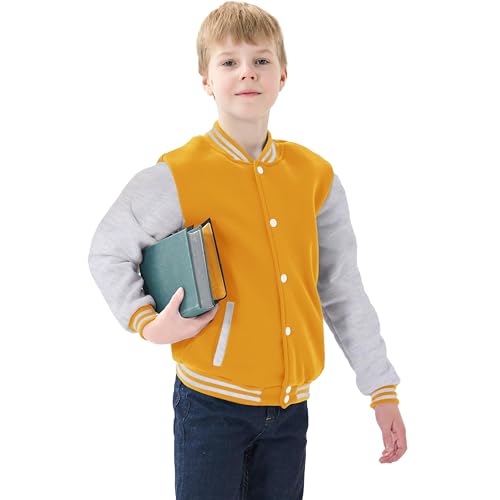 Image of Kids Baseball Jackets Boys Girls Fit Varsity Jacket Casual Lightweight Plain Button Cardigan School Coat