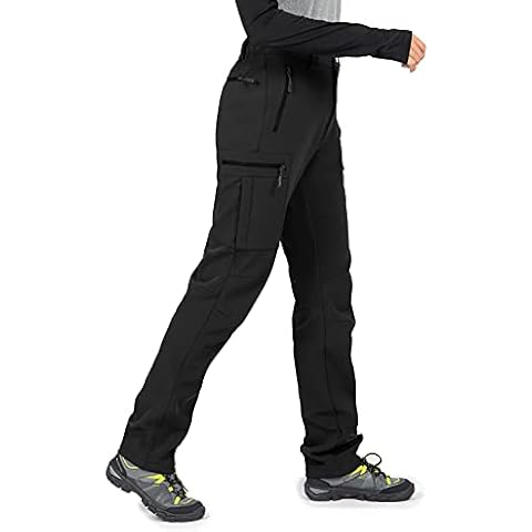 Wespornow Women's-Walking-Snow-Ski-Trousers Fleece-Lined-Hiking-Trousers Water-Resistance-Outdoor-Softshell-Insulated-Pants for Winter Dark Black Cover