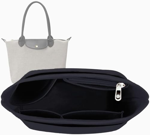 Forro organizador de bolsas de estilo largo con bolsa interior de fieltro; compatible con bolsas Longchamp; lavable a máquina; cuenta con compartimentos versátiles; ideal para proyectos de bricolaje y