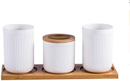 Ceramics 4 Sets of Bathroom with Bamboo Tray Soap Holder Set Bathroom Accessories Toothpaste Holder Dispenser (Color : Pink, Size : Free) (White Free)