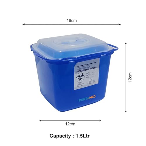 Image of Biohazard Sharps Container - 1.5 Litre Puncture-Resistant Needle Disposal Box (1 Count) - Ideal for Hospitals, Clinics, and Home Healthcare Settings (Blue)
