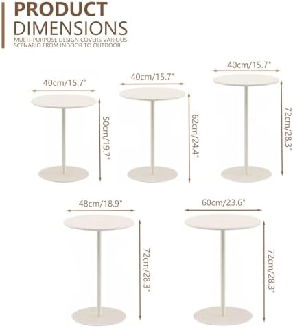 Modern Round Metal Dining Table, Beige Coffee Table, Small Side Table for Living Room & Bedroom, Stylish Bistro Table with Stable Base (40x40x62cm)