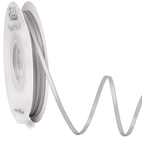 Ribbli Silver Double Faced Satin Ribbon,1/8” x Continuous 50 Yards,Use for Bows Bouquet,Gift Wrapping,Wedding Card Decoration,Floral Arrangement