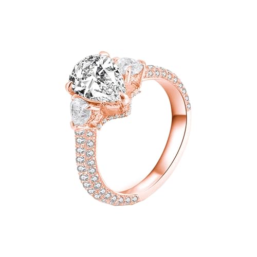 Anillo de boda de metal, anillos de compromiso de pera para mujer, canal de moissanita blanca de 1 quilate, anillos de compromiso reales, J 1/2, Oro rosa de 14 quilates, Moissanita