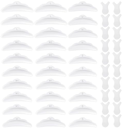 30 Stück Augenpads für Wimpernverlängerung Wimpernlifting Pads Wimpernwelle Eye Pads Augenpads Wiederverwendbar Silikon Lash Lifting Pads für Lash Extension, 5 Größen S/M/M1/M2/L