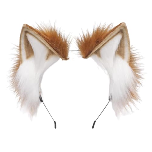 BCBF 1 peça orelhas de gato, diadema de Halloween, diadema feita à mão de pele sintética com orelhas de lobo de raposa para Halloween, Natal, Cosplay, festa, acessórios de disfarce (café branco)