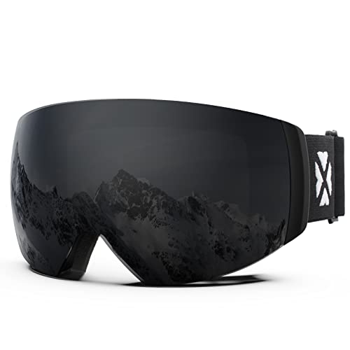 Image of MAXJULI Ski Goggles Men Women with Cover,OTG Snow Goggles with Magnetic Interchangeable Anti-Fog HD Lens UV Protection (Black Frame /Gray Lens)