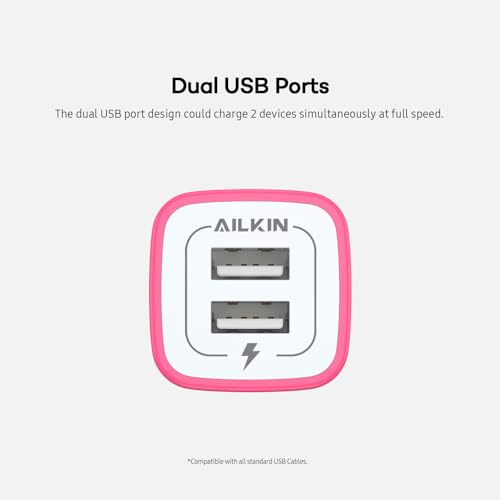 Image of AILKIN 2 Pack Dual USB Wall Chargers, 2.1A, Fast Charging, White, Compatible with iPhone, Samsung, LG, Moto, Kindle