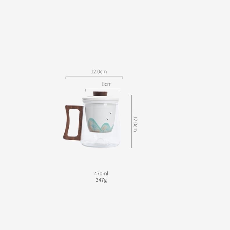 Tasse à thé Tasse à thé en verre filtré avec revêtement en céramique et poignée en ébène Récipient de trempage