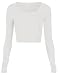 Womens Long Sleeve Crop Top Round Neck T Shirt Blouse White Medium