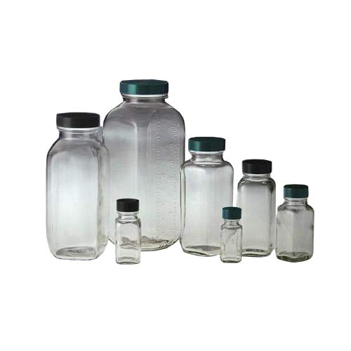 Qorpak GLC-01340 French Square Bottle with 43-400 Black Phenolic Rubber Lined Cap, 8 oz, Clear (Pack of 84)